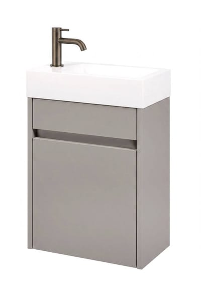 Saqu Florence fonteinmeubel mat greige incl. fontein en gunmetal kraan links