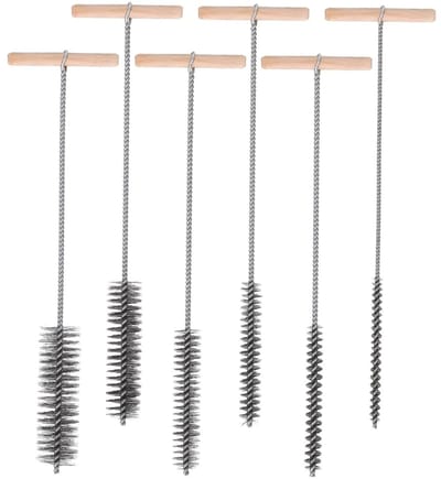 Set van 6 boorkop borstels voor het reinigen van boorgaten - Ronde staalborstels 8mm/12mm/16mm/20mm/25mm/30mm met houten handvat voor klopboren en schoonmaakwerkzaamheden