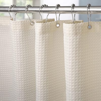 Famanu - Douchegordijn van wafelstof, waterdicht en anti-schimmel, met metalen ringen, crème, 92x182 cm