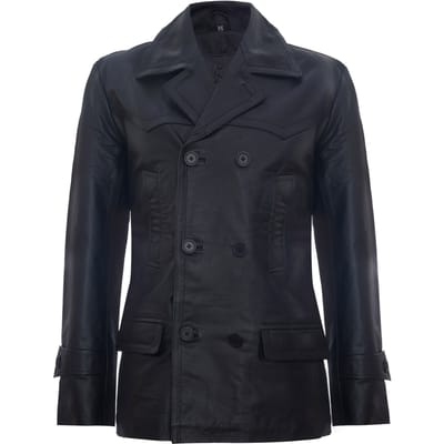 Cow Hide Dr Who Naval German Pea Coat leren jas