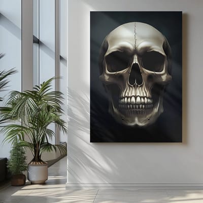 Canvas Schilderij - Schedel - Zilver - 60x40x2 cm