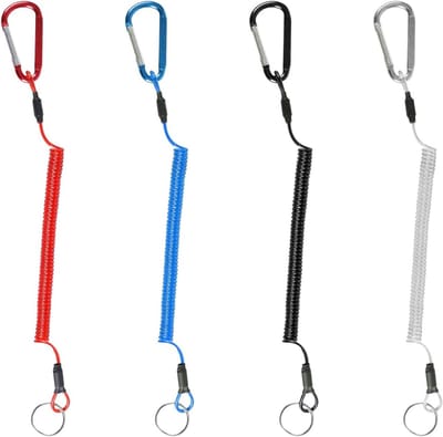 VT Goods - Veerkarabijnhaken - Outdoor-accessoires - 4 stuks - Rood Zilver Blauw - Sleutelhanger - Geschikt voor wandelen vissen