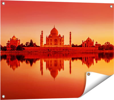 Gards Tuinposter Taj Mahal bij Zonsondergang - 80x60 cm - Tuindoek - Tuindecoratie - Wanddecoratie buiten - Tuinschilderij