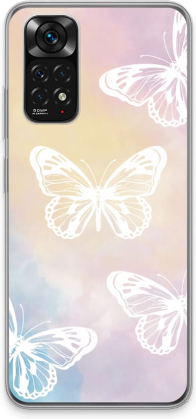 Case Company® - Hoesje geschikt voor Xiaomi Redmi Note 11S hoesje - White butterfly - Soft Cover Telefoonhoesje - Bescherming aan alle Kanten en Schermrand