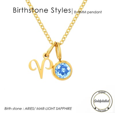 Borasi Birthstone Ketting Maart | Sterrenbeeld Ram | Goldplated | Lichtblauw | Dames Sieraden | Dames Ketting