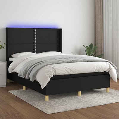vidaXL - Boxspring - met - matras - en - LED - stof - zwart - 140x190 - cm