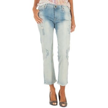Lange denim broek met rechte zoom gesneden 10DBF0231 vrouw