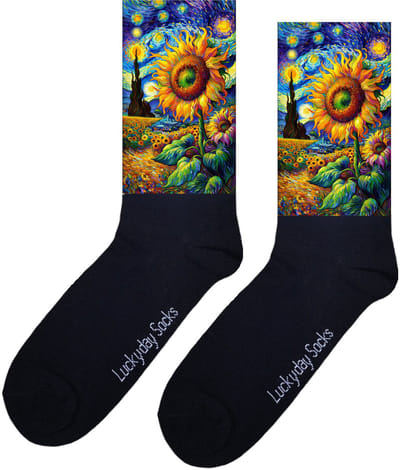van Gogh - Sterrennacht sokken - Kunst sokken - Schilderij sokken - Opkikker Cadeau - Zonnebloem sokken - Kunstsokken - Verjaardag cadeau - Vrolijke sokken - Luckyday Socks - Grappige cadeau - Kerstsokken - Vaderdag - Moederdag - Onesize