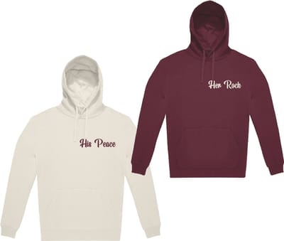 Hoodie Set van 2 – Off-White & Burgundy – His peace Her rock – Unisex – Maat M - Livingstickers