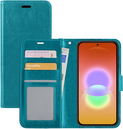 Hoesje - Met Pasjeshouder - Geschikt voor Samsung Galaxy A27 - Luxe Bookcase Portemonee - Flip Case - Kunstleer Book Case - Flipcase - Book Cover - Walletcase - Portemonneehoes - Turquoise