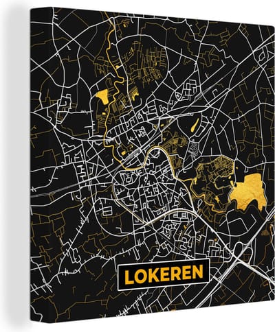 Canvas Schilderij Goud - Lokeren - Kaart - Plattegrond - Stadskaart - 20x20 cm - Wanddecoratie