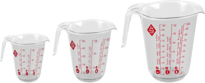 3x Maatbekers met schenktuiten 0,2/0,5/1 liter - Kunststof maatbekers - Maaktbeker - Ingredienten afmeten