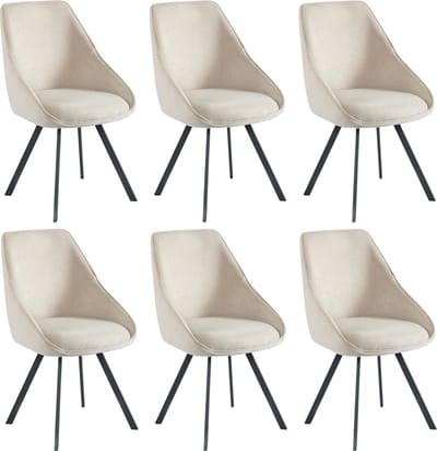 Colenis® - Twisty Eetkamerstoel - Set Van 6 - Beige - Velvet - Zwarte Poten - 180° - Draaistoel