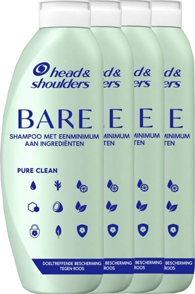 4 x Head & Shoulders - Anti-Roos Shampoo - Bare - Pure Clean - 400 ml - Anti-roos Shampoo - Shampoo Voor Vet Haar - Hoofdhuidverzorging - Roos Shampoo - Natuurlijke Shampoo