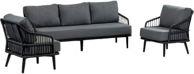 Isabel Loungeset | 3-persoons Loungebank + 2 Loungestoelen | Black | Rope