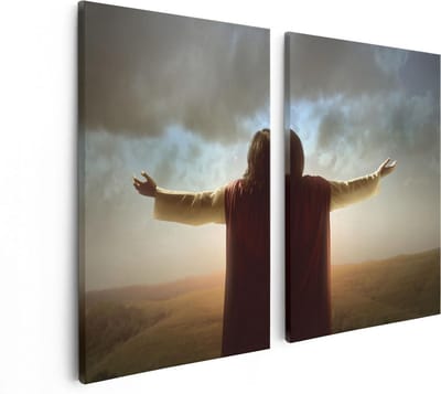 Artaza Canvas Schilderij Tweeluik Jezus Christus aan het Bidden bij Zonsopgang - 80x60 - Foto Op Canvas - Canvas Print