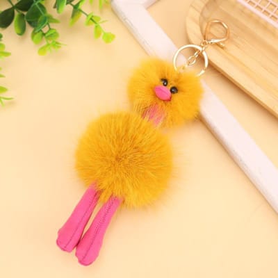 Nepbont Struisvogel Sleutelhanger Kinderen Cadeautas Decoratie Pluche Dier Hanger Sleutelhanger Rugzak Bedeltje Spullen Pluche Speelgoed Cadeaus geel
