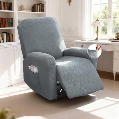 Stretch fauteuilhoes voor relaxstoel met zakken, jacquard design, perfecte stoelbeschermer voor tv-kamer en ligstoel