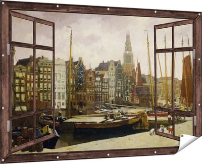 Gards Tuinposter Doorkijk Het Damrak in Amsterdam - George Hendrik Breitner - 180x120 cm - Tuindoek - Tuindecoratie - Wanddecoratie buiten - Tuinschilderij