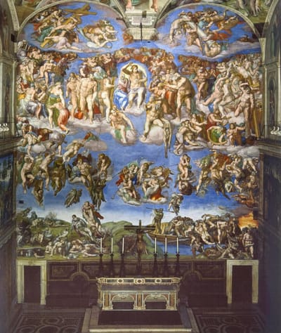 Allernieuwste.nl® Canvas Schilderij Het Laatste Oordeel Michelangelo – 50 x 60 cm – Klassieke Kunst Muurdecoratie – Muurdecoratie