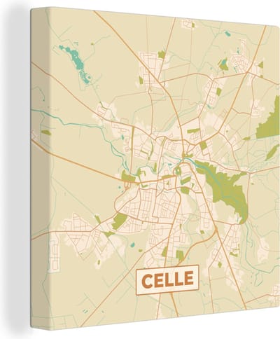 Canvas Schilderij Plattegrond - Celle - Kaart - Stadskaart - Vintage - 20x20 cm - Wanddecoratie