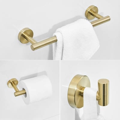 Dailygoods- Toiletpapierhouder 3-in-1 - Handdoekhouder - Wandhanddoekhouder - Geborsteld Goud - Roestvrij Staal - Duurzaam - Badkameraccessoires
