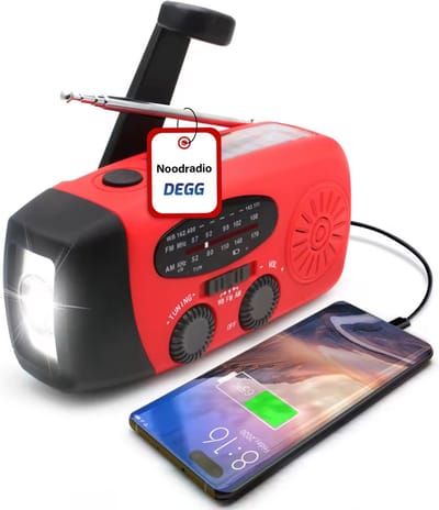 DEGG - Noodradio Solar Opwindbaar - radio op batterijen (accu) - Radio opwindbaar - Zonne energie - Survival radio - Noodsituatie