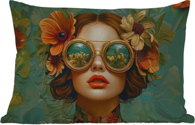 Buitenkussens - Tuin - Vrouw - Bloemen - Vlinders - Natuur - Vintage - 50x30 cm