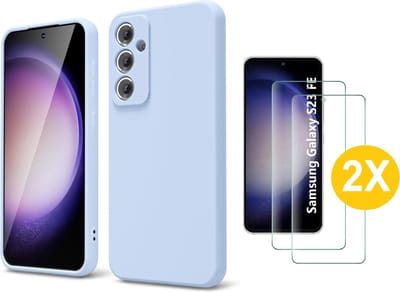Hoesje Geschikt Voor Samsung Galaxy S23 FE Hoesje siliconen Licht Blauw zacht siliconen hoesje TPU backcover - Met Screenprotector - 2 stuks