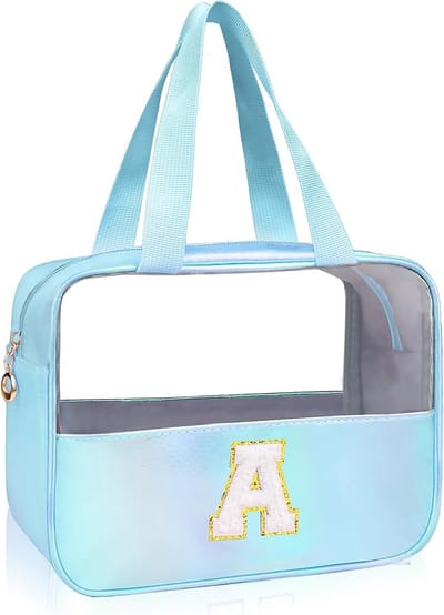 Gepersonaliseerde Doorzichtige Make-up Tas met Initiaal - Grote Reis Toilettas Organizer
