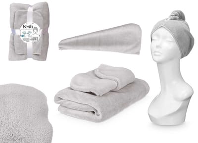 Berilo - Handdoeken Set - Haarhanddoek - Grijs - Zacht & Absorberend - Sneldrogende Handdoek voor Haar en Lichaam - Hotelkwaliteit