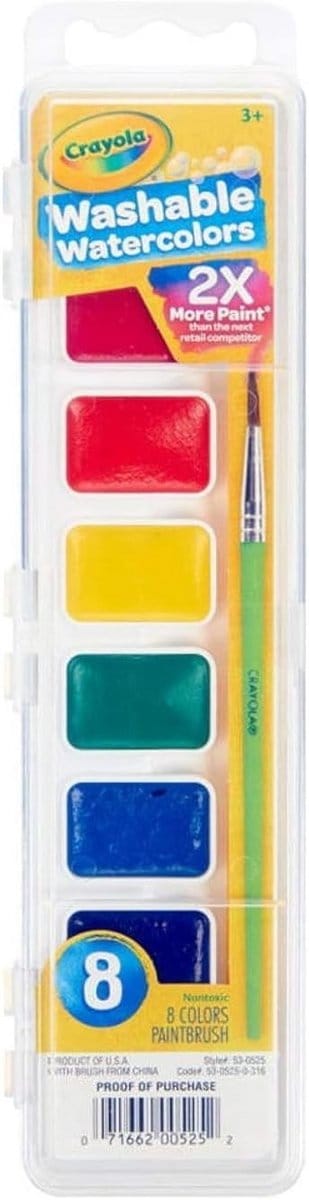 Assortiment Afwasbare Waterverf, 8 Kleuren per Set, Voordeelverpakking van 20