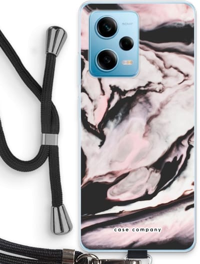 Case Company® - Hoesje met koord geschikt voor Xiaomi Redmi Note 12 Pro 5G hoesje met Koord - Roze stroom - Telefoonhoesje met Zwart Koord - Bescherming aan alle Kanten en Over de Schermrand