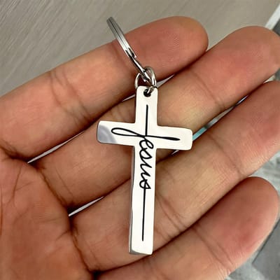 VANDAAG VERZONDEN - Sleutelhanger 2 STUKS - Cor&Sinho® - Staal - Kruis - Jezus Jesus - Christelijk