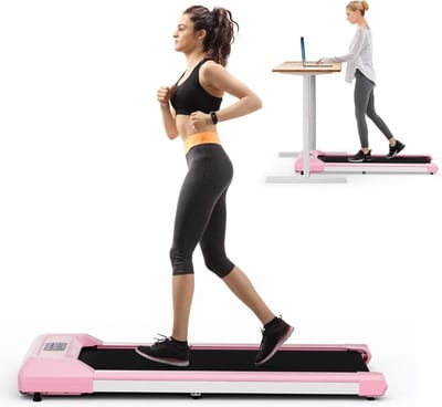 Costway Walking Pad Loopband Roze 1-6 km/u 120 kg Capaciteit - Afstandsbediening en LED Display - Walking pad voor thuis of op kantoor