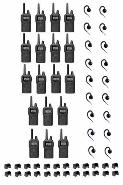 Set van 18 Kenwood PKT-300 ProTalk XLS IP52 PMR446 mini portofoons en C-ring oortje