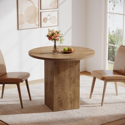 Tribesigns Kleine Ronde Eettafel voor 2 personen - Eettafel met met Gegroefde Houten Onderstel - 80cm Ronde Keukentafel - Industrieel - Bruin- 80 x 80 x 75 cm