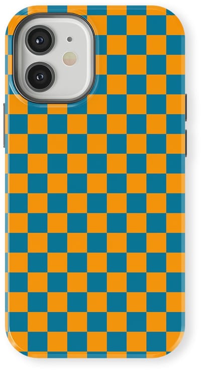 Design Hoesje geschikt voor iPhone 12 | Geschikt Voor Mag | Tiny Squares Checkered Print | Backcover geschikt voor iPhone 12 Petrol Pop