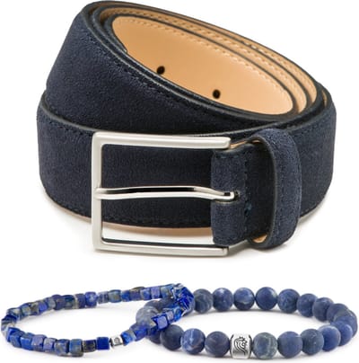 DTCH.FIT Kralen armband Paul Blue one size & Suède riem Bobby Donkerblauw - 3,5cm breed - 85cm - Totale lengte 100cm