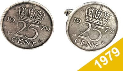 Manchetknopen Kwartje 1979 Verzilverd - Uniek en Stijlvol Sieraad met Jaartal - Cadeau Geboortejaar - Alle Jaartallen Beschikbaar - Doorsnede 1,8 cm