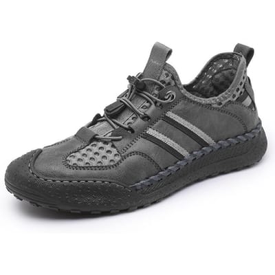 Zomer plus maat ademend mesh trend holle mesh heren instapper outdoor bergbeklimmen vrijetijds sneaker 46 grijze kleur