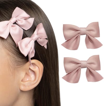 Dailygoods- Haarspelden Set van 2 - Strik Haarspeldjes - Antislip Krokodil Haaraccessoires - Handgemaakt - Duurzaam - Zachte Roze Look