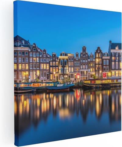 Artaza Canvas Schilderij Amsterdam - 80x80 cm - Wanddecoratie Grachtenpanden - Muurdecoratie Skyline - Schilderijen Op Canvas