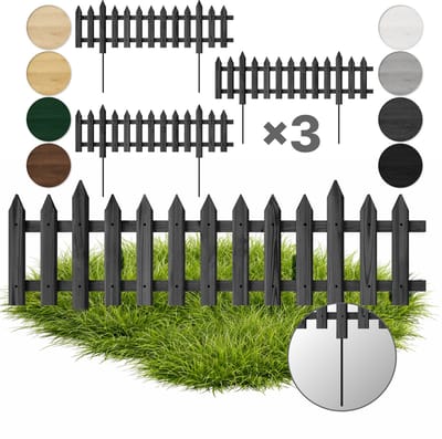 Floranica 3 ST houten tuinafscheiding 30 x 100 cm, antraciet, klassiek lattenhek met metalen palen, voor voortuin of groentebedden