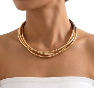 Goudkleurige choker ketting voor dames met meerdere strengen