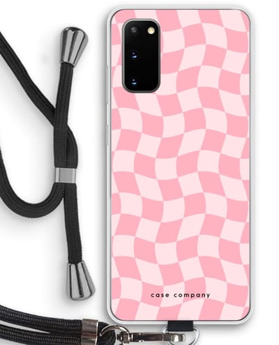 Case Company® - Hoesje met koord geschikt voor Samsung Galaxy S20 hoesje met Koord - Grid Roos - Telefoonhoesje met Zwart Koord - Bescherming aan alle Kanten en Over de Schermrand