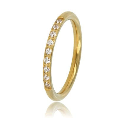 My Bendel - Fijne Aanschuifring Goudkleurig met Witte Steentjes - Fijne Aanschuifring Goudkleurig - Witte Zirkonia Steentjes - met Luxe Cadeauverpakking | Sieraden Voor Dames | Maat 16.00 Mm / Maat 50