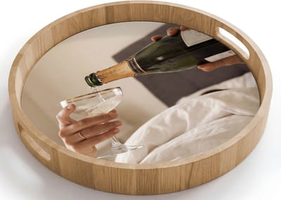 Dienblad rond 40x40 cm - Schootdienblad hout - Champagne - Bed - Bubbels - Borrelplank rechthoek - Plateau houten dienbladen
