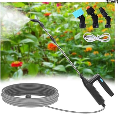 RFWR® Draagbare Elektrische Drukspuit met Accu, 7,4 V, 5 m Slang en 3 Sproeiers voor Tuin en Huis