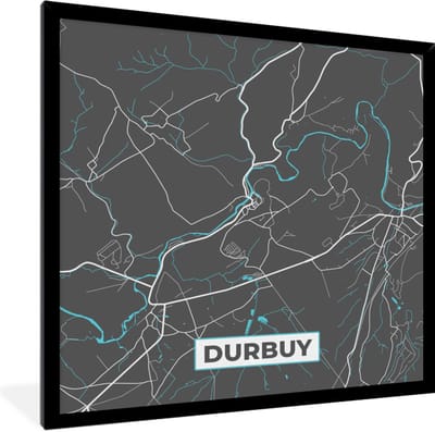 Fotolijst incl. Poster - Kaart – Plattegrond – Stadskaart – Durbuy – België - Grijs - 40x40 cm - Posterlijst